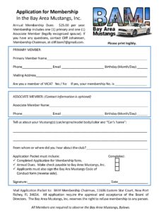 Bay Area Mustangs New Membership Form