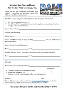 Bay Area Mustangs Renewal Form